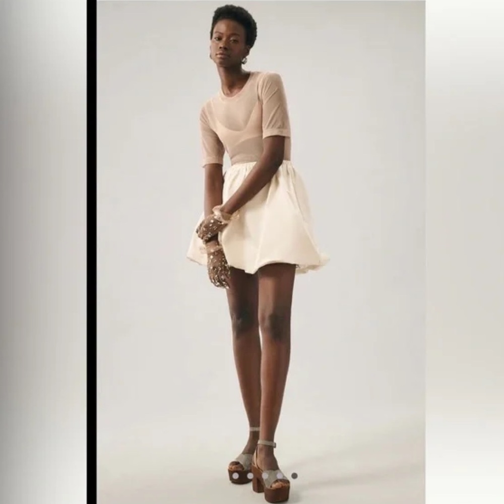 Anthropologie Cream Bubble Hem Skirt Size Small